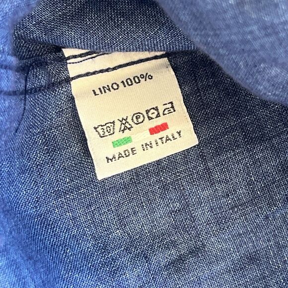 JP Amalfi Boutique Men’s 100% Linen Button Down Shirt Ink Navy Blue Made Italy - Picture 5 of 7